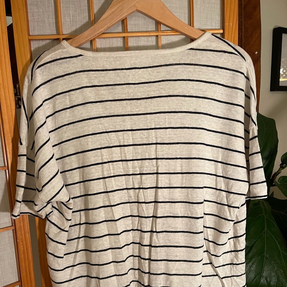 J Crew Relaxed Linen Scoop Neck Striped Shirt ❤️ - Picture 6 of 10